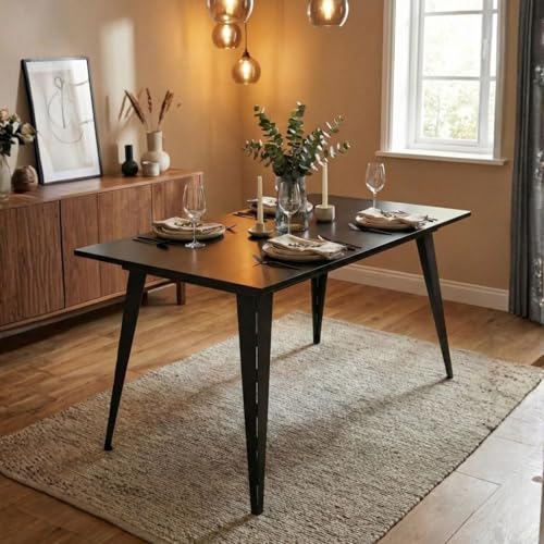 Image of FFO IRONCORE Dining Table with 1 Year Warranty | Modern Rectangular Dining Table for Home & Kitchen | Engineered Wood Top & Heavy Metal Tapered Legs | Matte Black Finish DIY.
