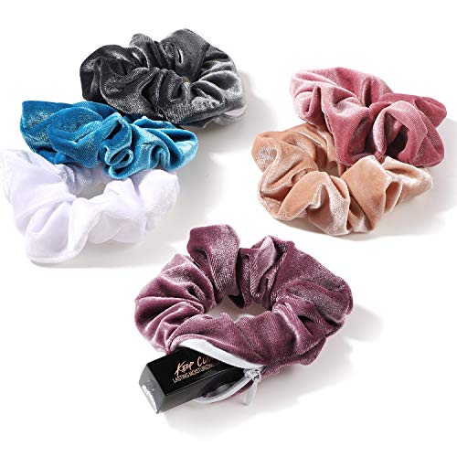 6 Pieces Velvet Hair Scrunchies with Zipper Hidden Pocket Storage, Velvet Scrunchies Hair Ties Ropes Ponytail Holder with Hidden Pocket for Key Change Chapstick Women Girls (Solid Color)