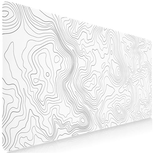 Sevenpers Weiß Gaming Mauspad 900x400mm Gross Kunstlinie Mausmatte Tischunterlage mit doppelt vernähten Kanten Waschbares Mauspad für PC Maus und Tastatur(Topographie Weiß)