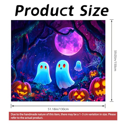 Image of Nuxovilar Ghost Pumpkin UV Reactive Tapestry, 59.05 inchx51.18 inch Polyester