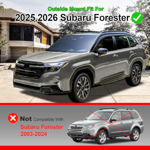 Image of Outside-Mount Window Visors Rain Guards for 2025 2026 Subaru Forester Full-Size Wind Vent Deflectors Car Accessories Dark Smoke 6-Piece Set with Thicker