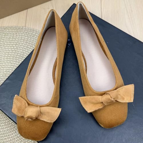 WENJIAZHIZHI Women's Bowknot Square Toe Ballet Flats Elegant Wedding Party Shoes Female Comfortable Walking Slip-Ons Loafers2