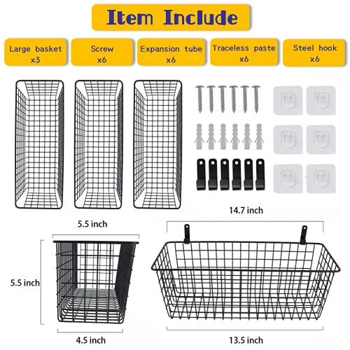 Extra Large Hanging Wall Wire Baskets - Set of 3 for Kitchen, Pantry, Laundry, Garage, and RV Storage