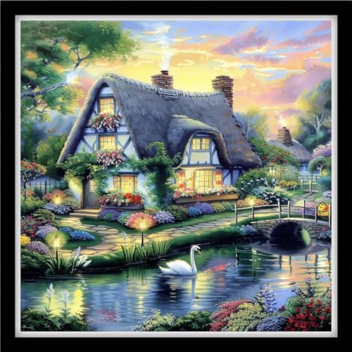 Image of Foxhool Stamped Cross Stitch Kits,11CT Printed Cross Stitch Pattern Full Embroidery Kits for Beginner Needlepoint Kits-Garden Scenery 18x18 inchs