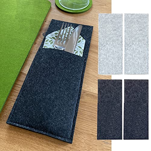 heimtexland ® Tischdeko Filz Bestecktasche abwaschbar Tischdekoration Besteckhalter 10x25 Typ846 Anthrazit 2er Pack