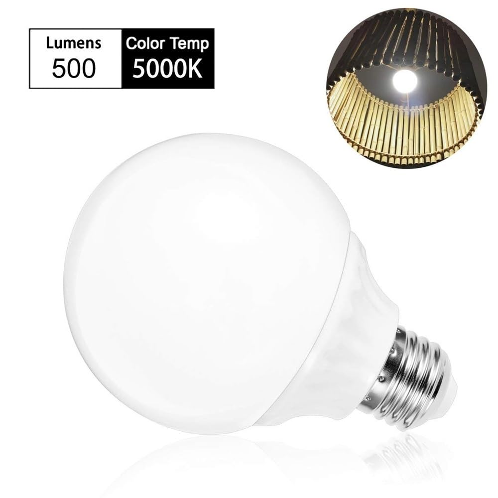 fengyan Casa Bombillas 6Pollas LED Bombillas Vanity Light Lámpara Cálida Día de Día Globo G80 5000K 45W Equivalente 6W E26 Bombilla for el Espejo de baño de Dormitorio Familiar Lámpara