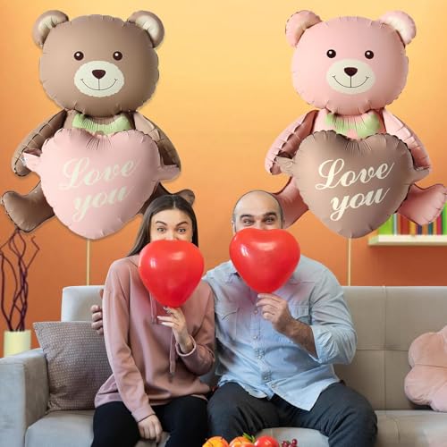 Image of Rozi Decoration Pink Teddy Bear Love You Foil Balloon for Valentines Day Decoration Gift | Happy Anniversary Decoration | Teddy Bear Balloon Decoration Pack of 1 Pcs