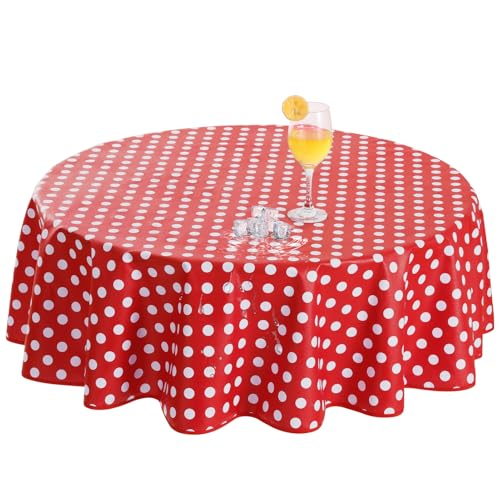Romanstile Nappe Exterieur Impermeable jardinronde 140cm Pois Rouge et Blanc, 350GSM Lavable, Nappe Toile cirée PVC,Plastique,pour Pique Nique Table de...