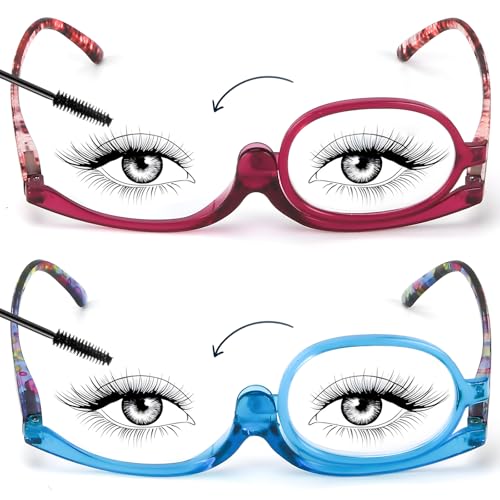 2 Pack Makeup Reading glasses for Women, Makeup Readers for Women with Spring Hinge, One Eye Cosmetic Readers Rotating Lens +2.0