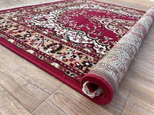 Image of TTC THREAD & TEXTURE CARPET Traditional Comfort: Power-Loomed Carpets for Living Room- Every Space Area Rug Color Red Size 7x10 Feet (210x300cm)