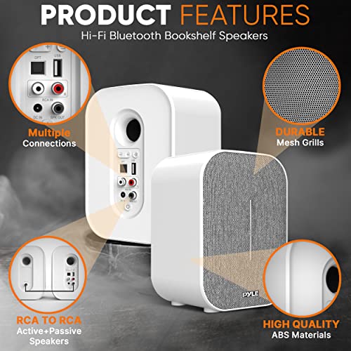 Pyleusa Desktop Bluetooth Bookshelf Speakers, 50 Watt Max Hifi Studio Monitor Desk Stereo Active And Passive Speaker System, Built-In Digital Audio Amplifier,Smartphone And Pc Compatible-Pbkst33 #TOP5