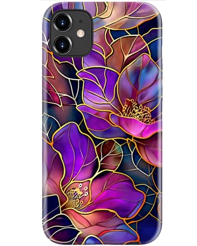 Image of Goodon for iPhone 12 Mini Case Cute - Wireless Charging Compatible - Dual-Layer Hard Shell + Silicone Cover - Protective Phone Case with Trendy Designs for Women - Blooming Purple Flowers