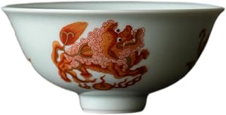 Chinese-style antique blue and white porcelain tea cup, glazed red master cup - alum red lion
