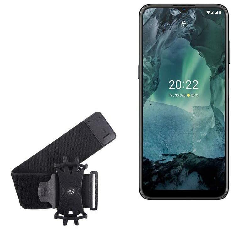 BoxWave Holster Compatible with Nokia G21 - ActiveStretch Sport Armband, Adjustable Armband for Workout and Running - Jet Black