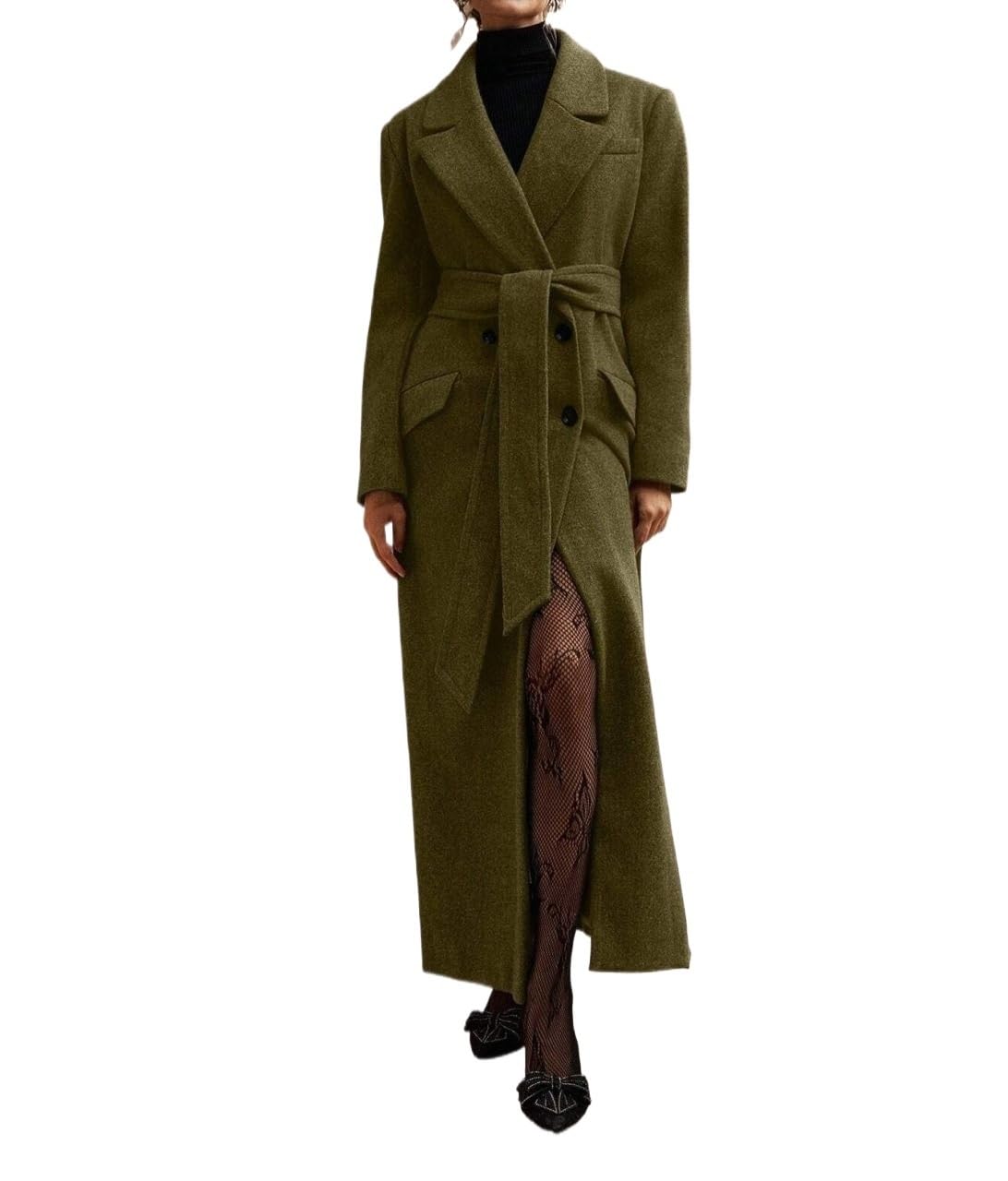 Womens Fashion Trench Outwear Mid-Length Waist Wool Coat Jacket Coat