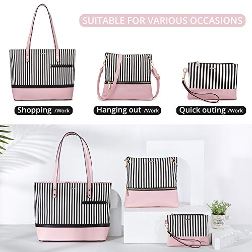 LOVEVOOK Womens Purses Satchel Handbags Shoulder Hobo Tote Bag Top Handle Crossbody 3pcs Purse Set Stripes Style - Image 2