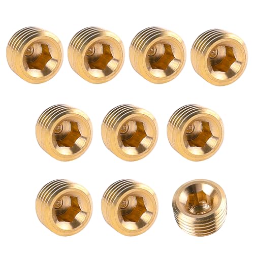 1/8 NPT Male Plug Fitting Set 10 PCS Brass Plug Hex Counter Sunk Plug for Closing the End of Internal Hex Socket Thread Socket Plug Kit