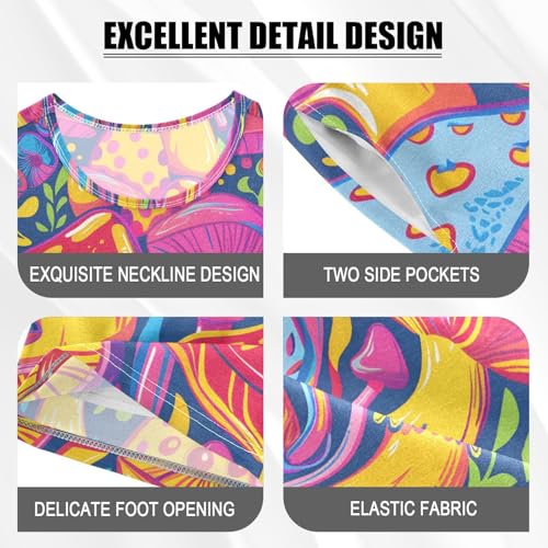 ALAZA Mushroom Colored Leaf Pajamas Short Sleeve 2 Piece Sleepwear Top and Bottom Pajama Set Unisex4