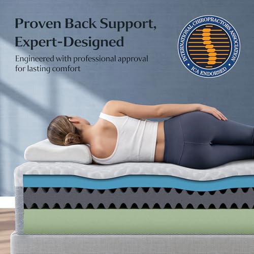 Image of Yaak 14 Inch Queen Memory Foam Mattress, Cooling Gel Made in USA, White | Medium firm, back pain relief, motion isolation, breathable, CertiPUR-US, Oeko-Tex, fiberglass free