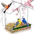Window Bird Feeder with 5 Extra Strong Suction Cups, Clear Birdfeeders for Outdoors, Sturdy and Durable Bird House for Window Viewing Outside,Garden Decor Gifts for Bird Lover