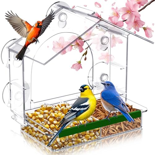 Window Bird Feeder with 5 Extra Strong Suction Cups, Clear Birdfe...
