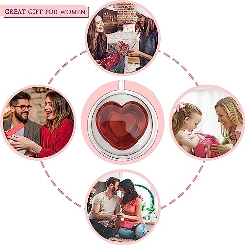 Image of ANKUL Heart Shaped Transparent Double Walled Insulated Glass Pack of 6 Coffee Mugs or Tea Cups with Unique Handle (Heart Cup, 6)