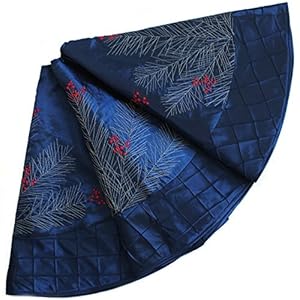 Large Pine Branches Berry Embroidered Faux Silk Christmas Tree Skirt with Pintuck Border 50'' Blue (50 inch) Large Pine Branches Berry Embroidered Faux Silk Christmas Tree Skirt with Pintuck Border 50 Blue 50 inch