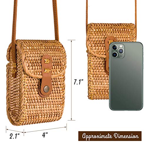 NaturalNeo Phone Straw Bag Crossbody Wallet Boho Purse Rattan Hand Woven For Women Shoulder Crossbody Necessities Bags Wicker Purses In Summer Beach Vacation With Flower Patterns - Bonhomia Bags, M