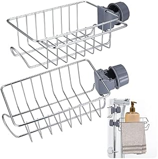Tomoyuki 2 Pcs Kitchen Sink Caddy Organizer, Bathroom Shower Caddy Soap Holder,201 Stainless Steel No Drill Hanging Storage Organiser Holder Racks, Faucet Rack Shower Tray Rack