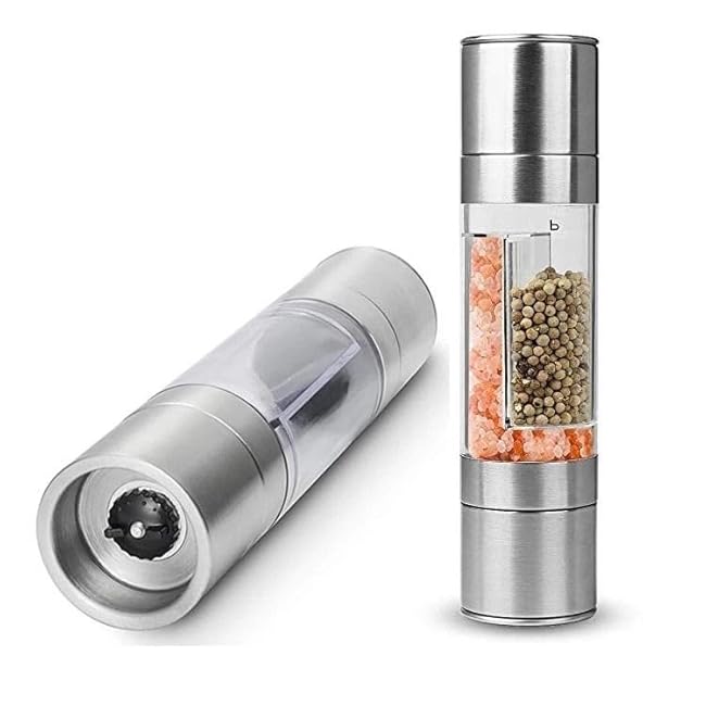 2 in 1 Salt and Pepper Grinder with Adjustable Ceramic Rotor, Easy to use Stainless Steel Salt Grinders and Pepper Mill for Kitchen, Outdoor Barbecue, Easy to carry for outdoor events