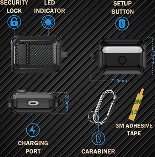 Olytop Airpods Pro Case Cover With Lock Clip, Rugged Latch Protective Case For Airpod Pro Case Cover, Shockproof Armor Skin Shell For Apple Airpod Pro Charging Case, Black #TOP4