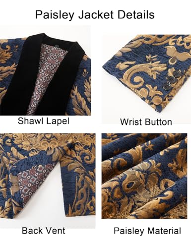 Men's Floral Tuxedo Jacket Velvet Shawl Lapel Dinner Paisley Blazer for Wedding Party Prom3