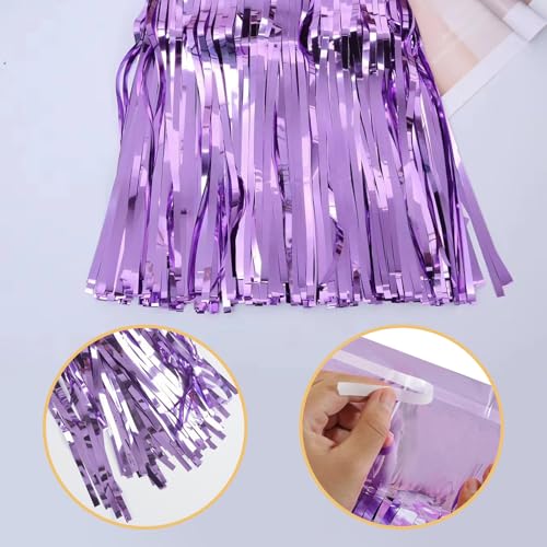 Image of 5 Pack Purple Foil Curtain Backdrop 3.2ft x 8.2ft Tinsel Foil Fringe Curtains Macaron Photo Booth Streamer Backdrop for Party Decorations Birthday Baby Shower Bachelorette Holiday (Light Purple)
