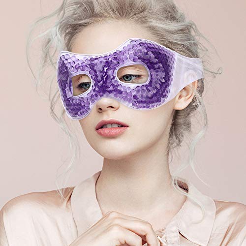 NEWGO®Gel Bead Eye Mask with Eye Holes Lavender-Scented Reusable Hot Cold Pack Eye Therapy for Puffy Eyes, Dry Eyes, Dark Circles, Migraines, Stress Relief - Purple
