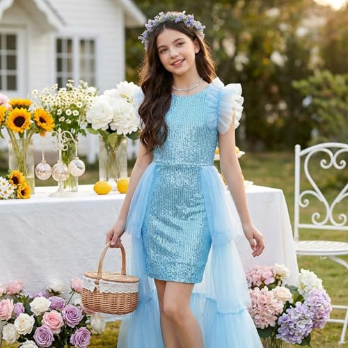 Image of GRACE KARIN Girls Dresses Sequin Party Formal Pageant Dress Tween Girl Birthday Tulle Prom Princess Maxi Dress Size 5-14