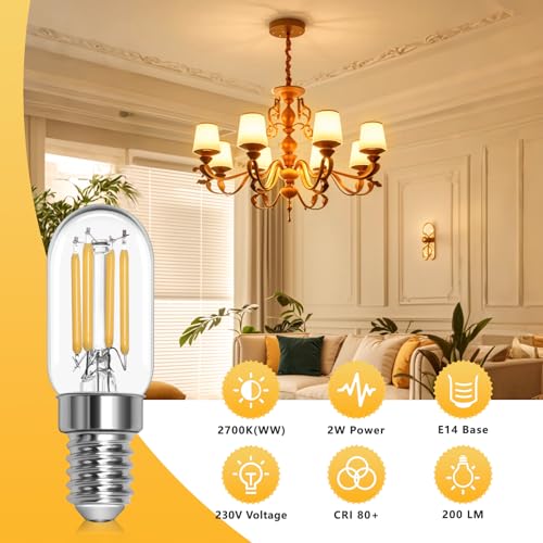 LED Glühbirne E14 Warmweiss 2W 230V, Glühbirne Kühlschrank Led T22 E14 Warmweiß 2700K, Ersatz 25W-30W Halogenlampe, Nicht Dimmbar… – Ansicht 5