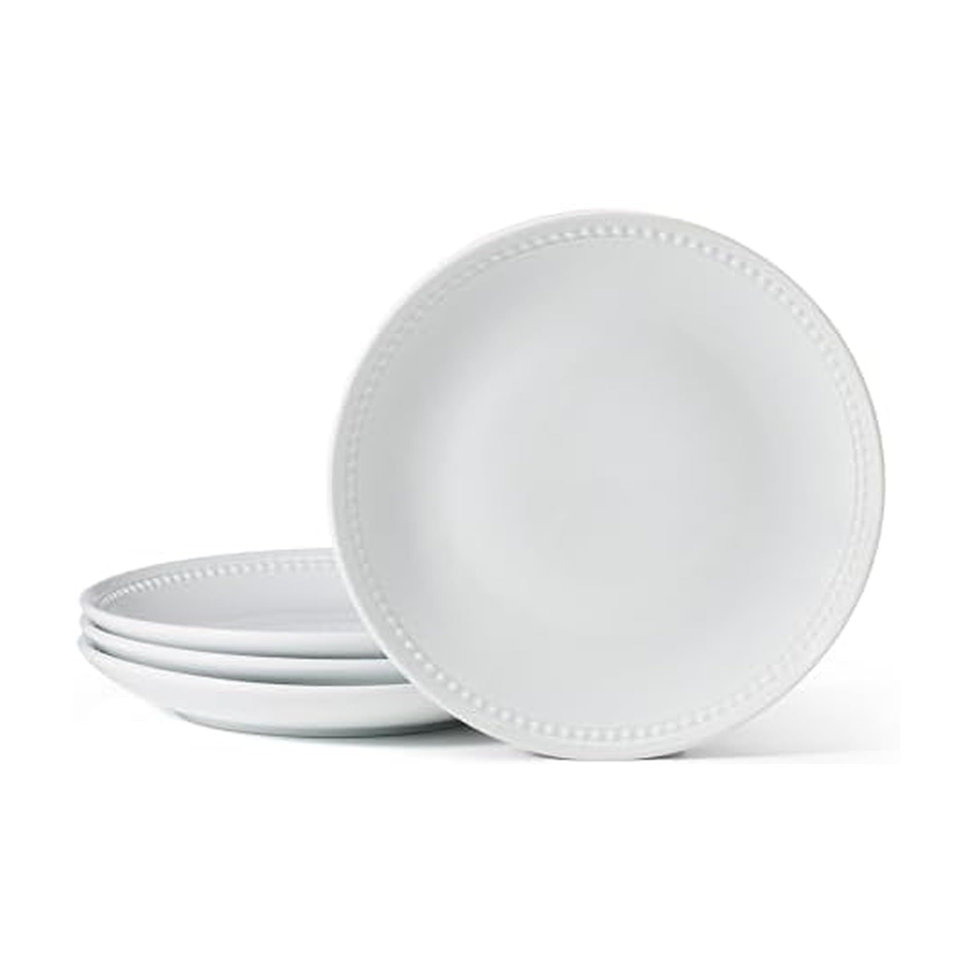 Everyday White by Fitz and Floyd Juego de 4 platos llanos con cuentas, 10.5 pulgadas