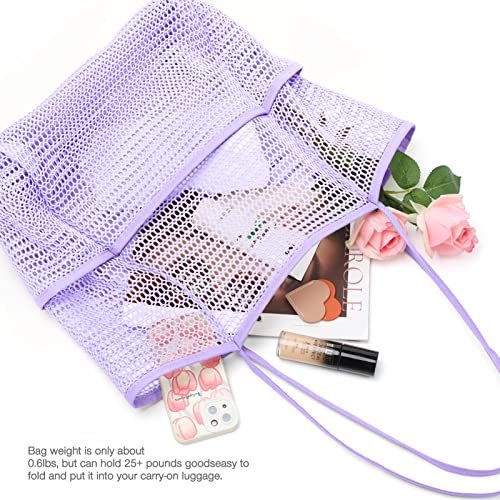 Image of KPX Beach Bag with Mini Pocket, Beach Tote Bags for Women Large Foldable Mesh Swimming Pool Travel Bags - Sandproof