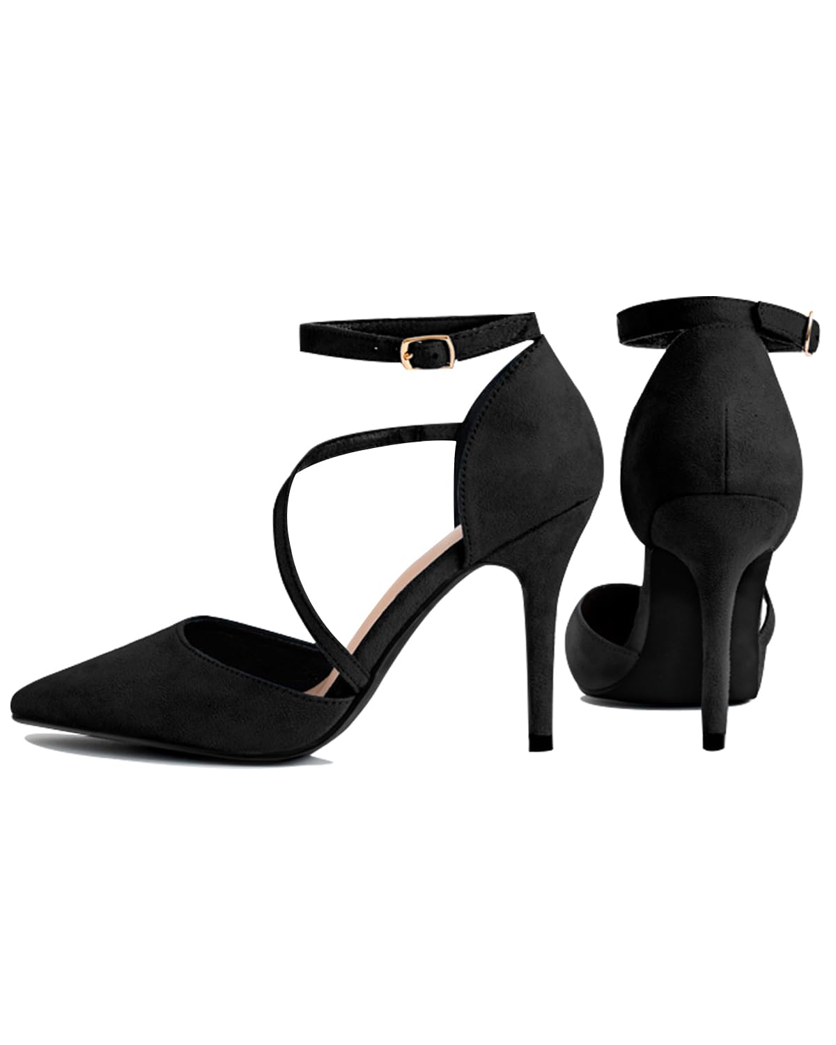 Women's High Heels Pumps Closed Pointed Toe Cross Strap D'Orsay Pumps Stiletto Heels Wedding Party Dress Shoes for Bridal