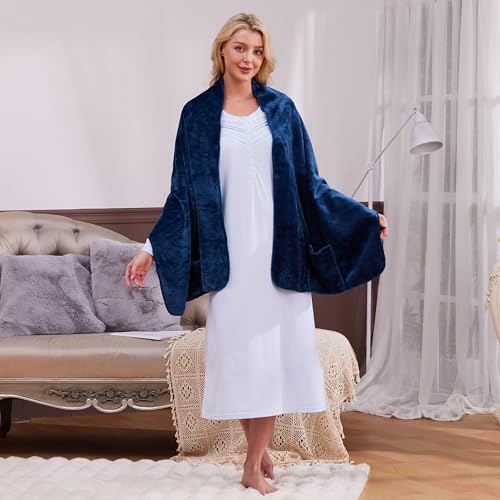 Keyocean Fleece Wrap Shawl with Large Front Side Pockets for Fall Winter3