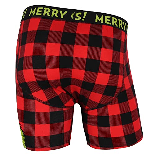 Dr. Seuss MF22BX159 Dr Seuss Grinch Boxers Men'S Grinch Santa Merry Grinchmas Holiday Novelty Buffalo Plaid Boxer Briefs Underwear (Small) Red thumb #1