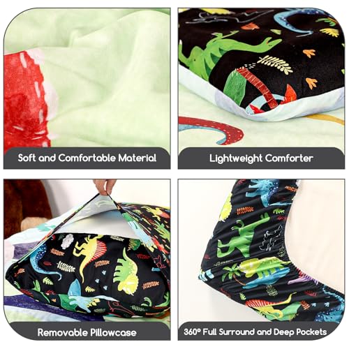 Image of Boys Twin Bedding Set, Dinosaur Twin Comforter Set for Boys Kids Bedding Set with 1 x Reversible Comforter, 1 x Fat Sheet, 1 x Fitted Sheet, 2 Pillowcases, Dinosaur