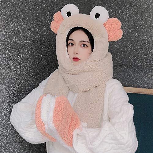 Gorro bufanda guantes mujer de felpa mullida resistente al viento con capucha 4