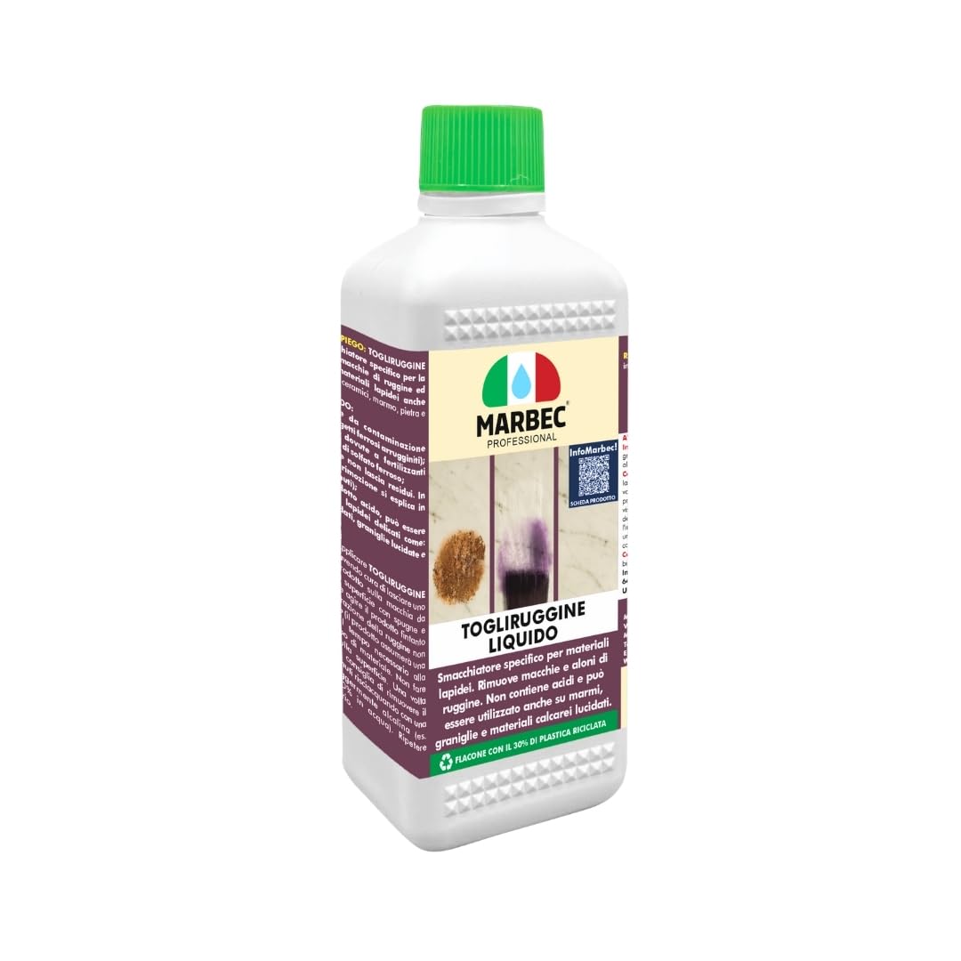MARBEC TOGLIRUGGINE LIQUIDO 500ML Smacchiatore specifico per la rimozione di macchie di ruggine, ossidi metallici e fertilizzanti ferrosi da pavimenti e rivestimenti
