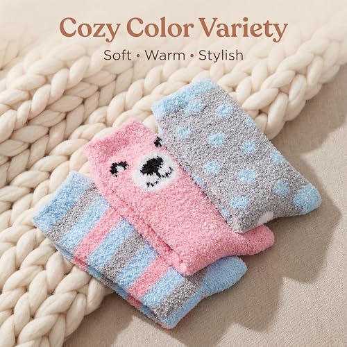 Image of Tipi Toe Womens Fuzzy Crew Socks with Anti Slip Grips Warm Cozy Fluffy Winter Slipper Socks Non Skid Home Socks for Women
