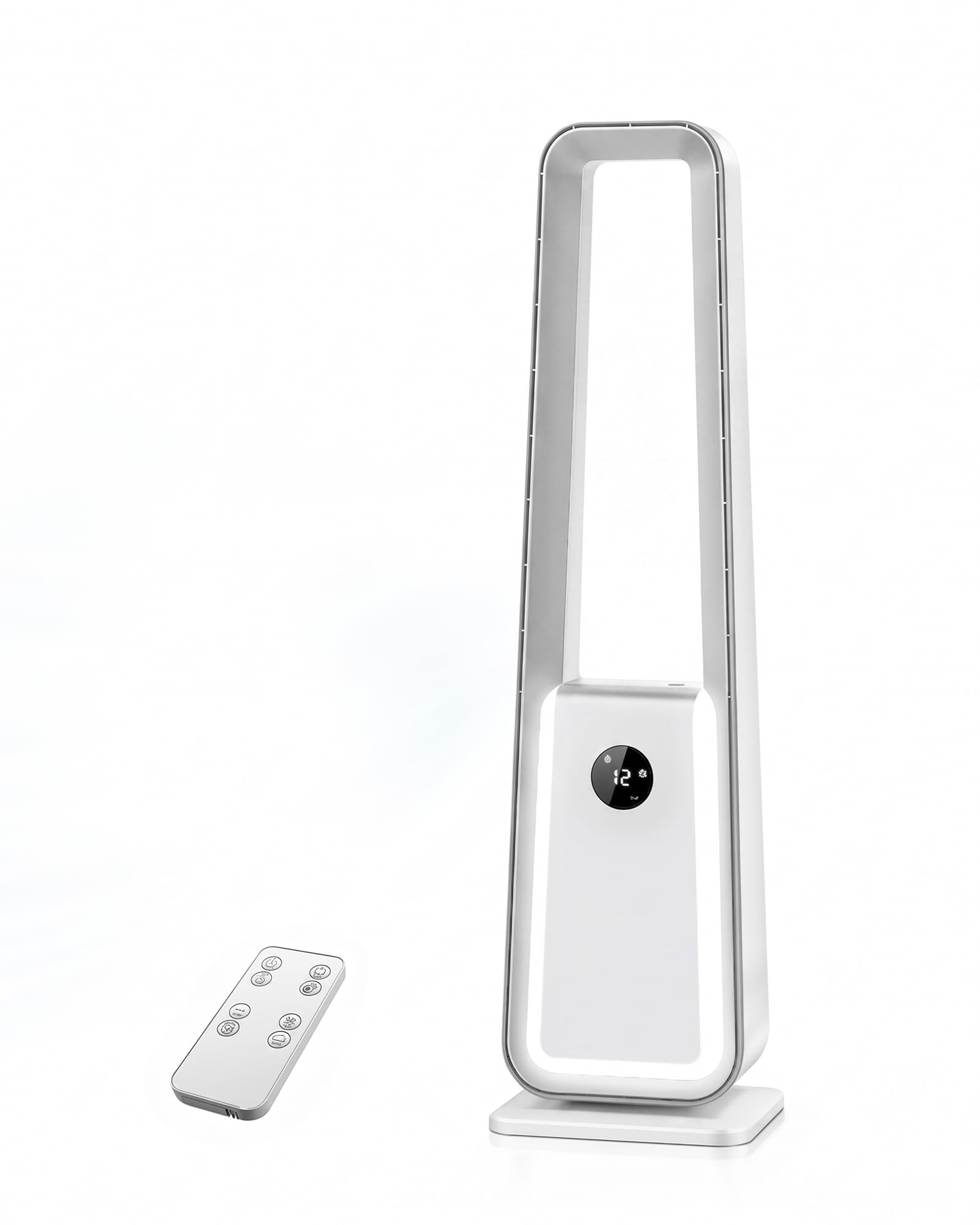 ThomP Ventilatore a Torre Senza Pale – Funzionamento Silenzioso, 24 Velocità, 3 Modalità, Oscillazione 75°, Timer 12H, 4 Colori LED, Telecomando per soggiorno, ufficio e camera