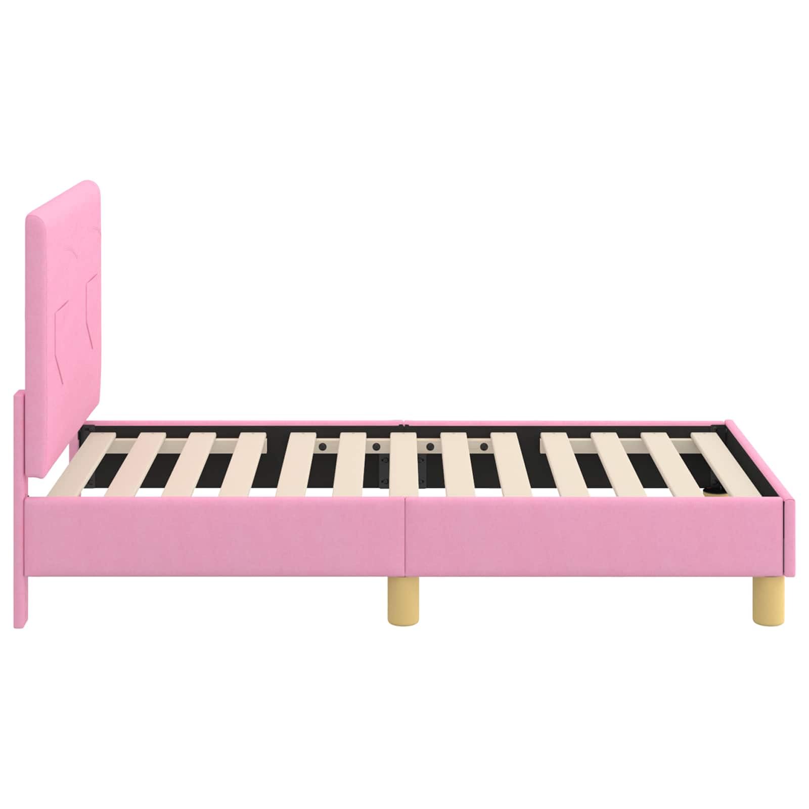 Kinderbettgestell mit Kopfteil Rosa 70 x 140 cm Stoff Holzrahmen Langlebig Modern Platzsparend Kinderbett mit Lattenrost und Stauraum für kleine Schlafzimmer