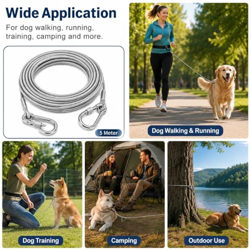 Image of Heavy-Duty Stainless Steel Clothesline with Carabiner Hooks (Wire 8meter)