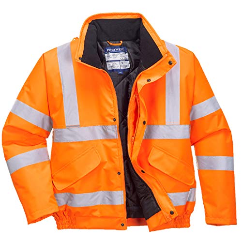 Image of Portwest Hi-Vis Bomber Jacket Viz Insulated Safety Visability Work Wear Rain ANSI 3, Large Orange