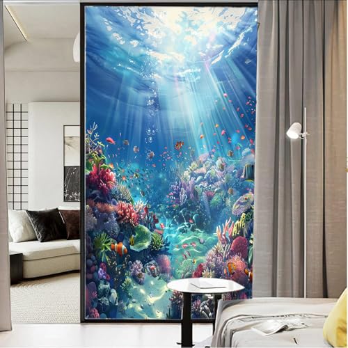 Vinilo para ventana con diseño coral y peces 17.7x23.6 pulgadas miniatura 3